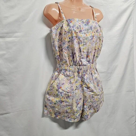 Levi's Spaghetti Strap Floral Romper Women Size l Side Pockets - Picture 9 of 11